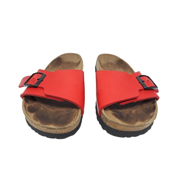 Birkenstock Madrid Womens Size 7 Sandal Red Black Buckle Slide Adjustable Birkis - Picture 2 of 9